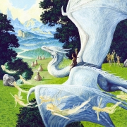 The flight of Angus and Hobsyllwin the white dragon